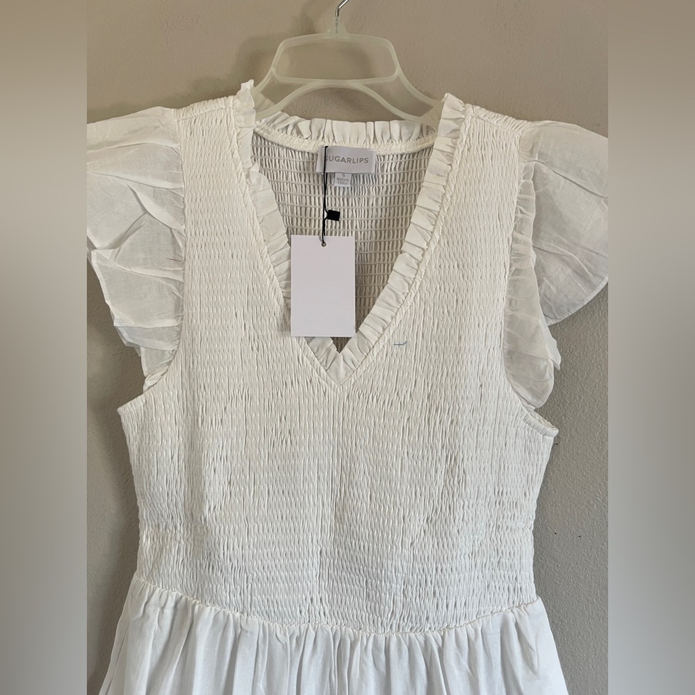 White Ruffle Maxi Dress Tiered Small NWT SUGARLIPS - Picture 5 of 9